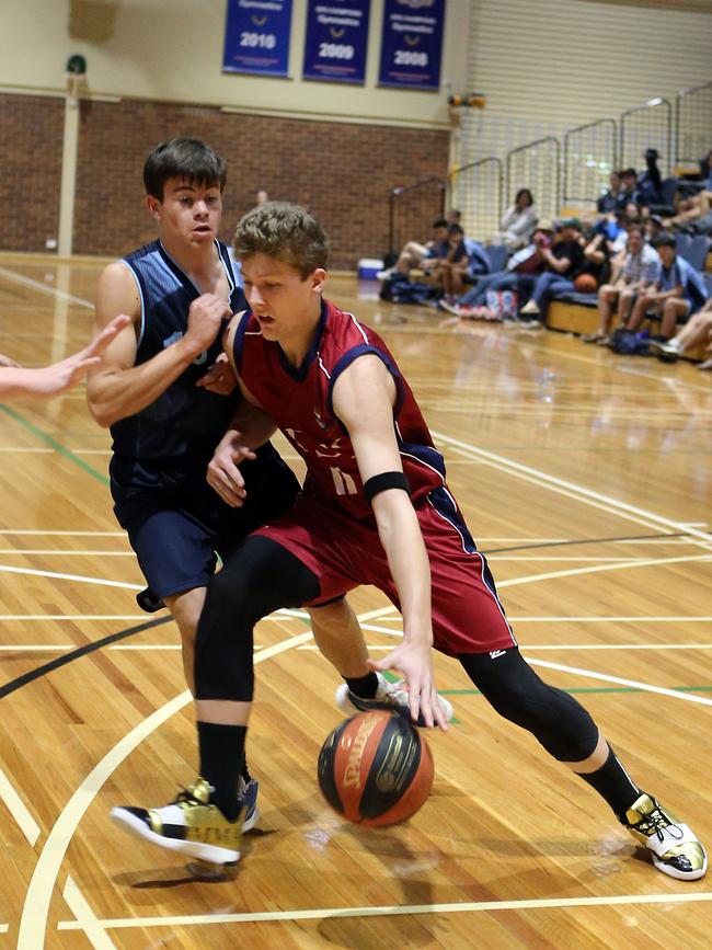 It's old boys day this weekend at TSS. TSS basketball (maroon) vs. BGS. Photo of Harry Blair. Photo by Richard Gosling.