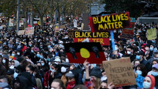 Thousands of protesters marched through Melbourne for the Black Lives Matter rally. Picture: AFP