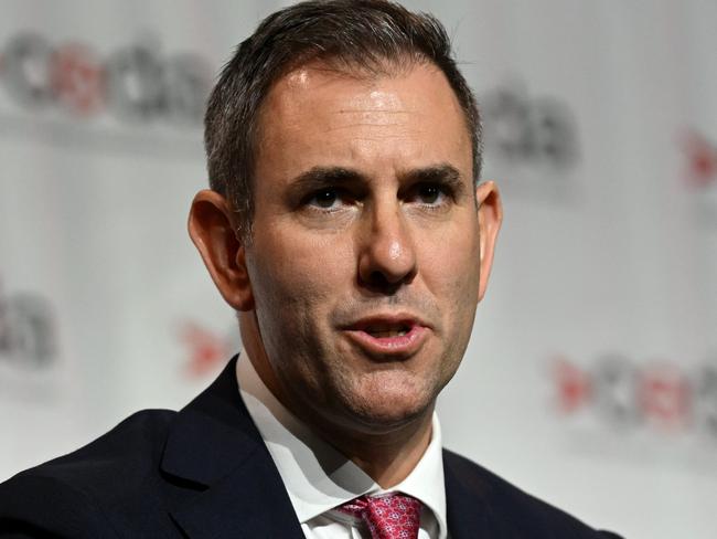 BRISBANE, AUSTRALIA - NewsWire Photos - MARCH 16, 2023.Federal Treasurer Jim Chalmers addresses the Committee for Economic Development Australia (CEDA) luncheon in Brisbane.  Picture: Dan Peled / NCA NewsWire