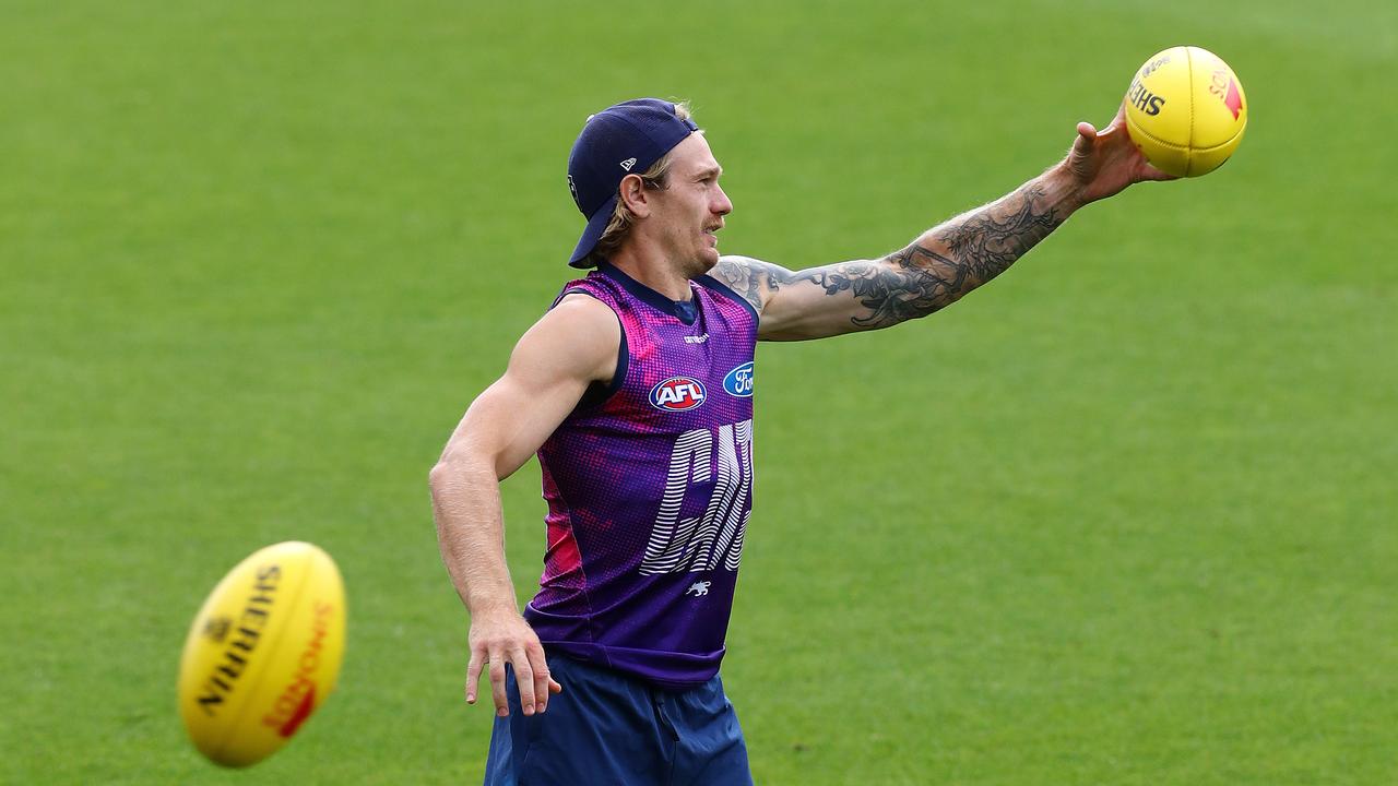 Tom Stewart at Geelong Cats training. Picture: Alison Wynd