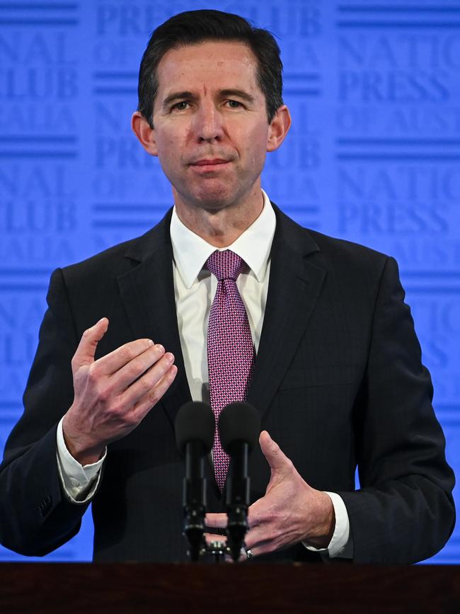 Australian Trade Minister Simon Birmingham at the National Press Club in Canberra today. Picture: AAP Image/Lukas Coch