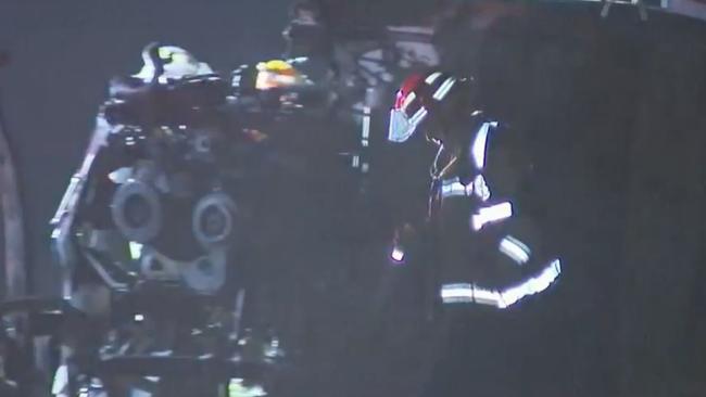 Emergency services personnel on the scene of the crash near Kingaroy. Picture: Nine News