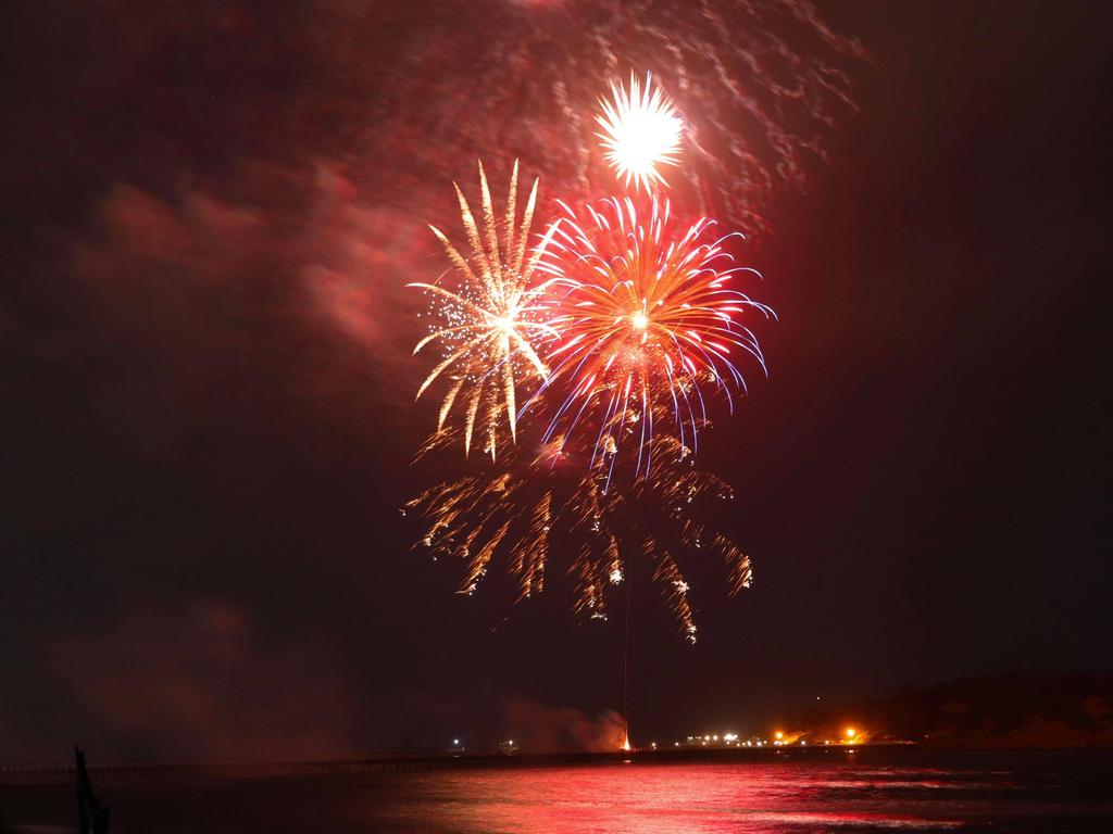 Fireworks over Victor Harbor for New Year's Eve, 2020. Picture: Leighton Cassebohm