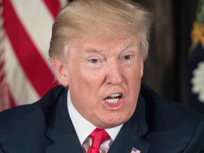 US President Donald Trump speaks about North Korea at a meeting with administration officials at the Trump National Golf Club in Bedminster, New Jersey. Picture: Nicholas Kamm/AFP