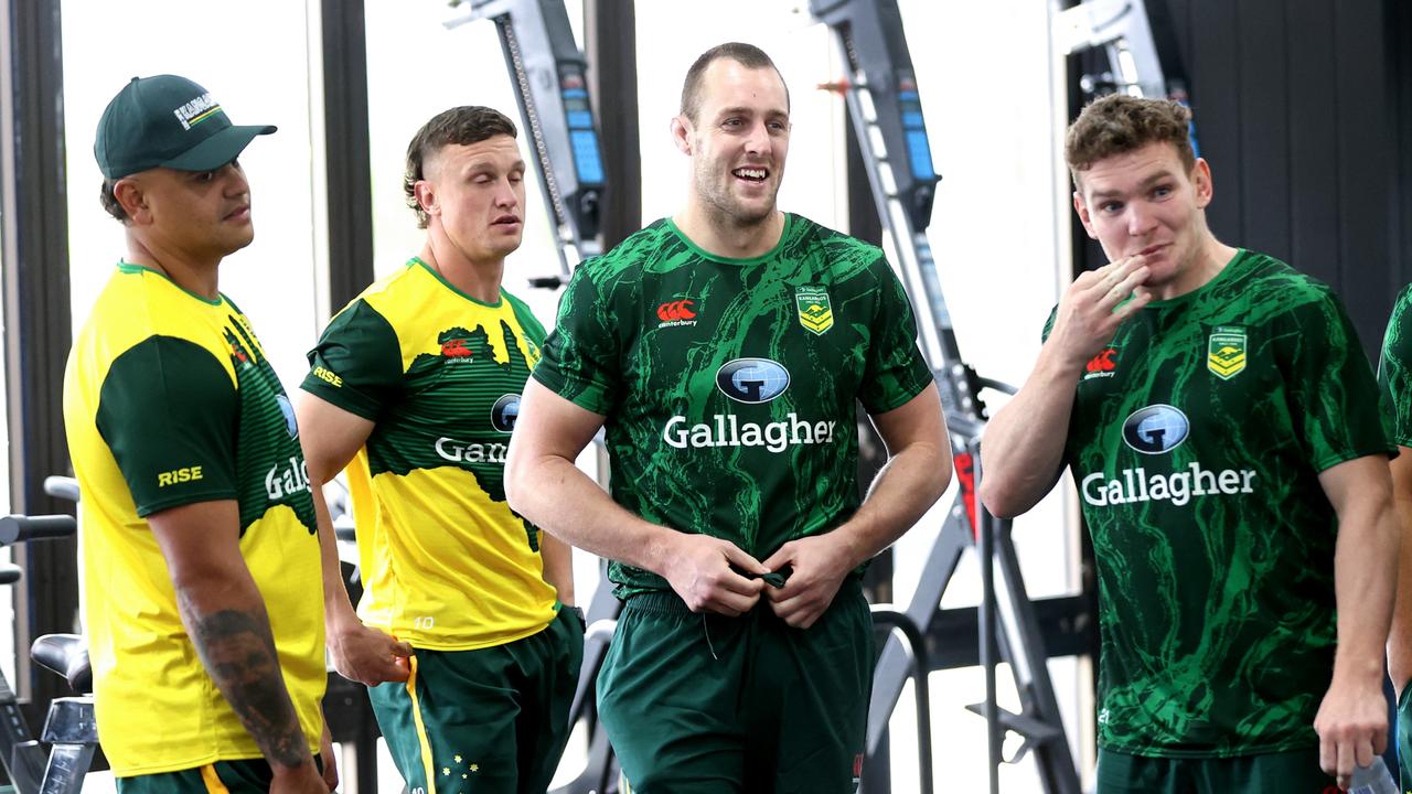 Isaah Yeo and Liam Martin take part in a gym session. Photo by Brendon Thorne/Getty Images