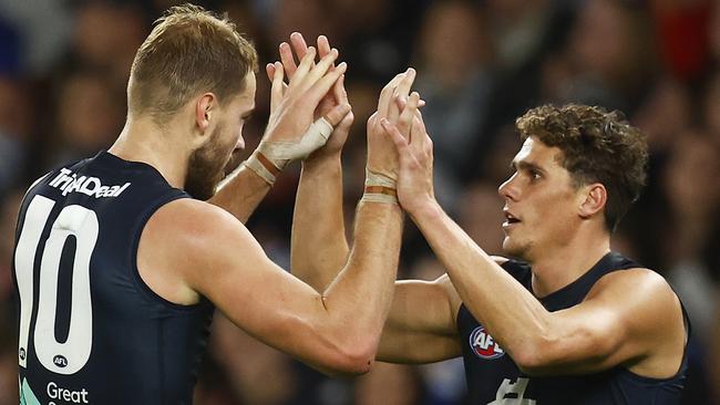 Harry McKay and Charlie Curnow have forged an important partnership up forward for hte Blues this year Picture: Getty Images