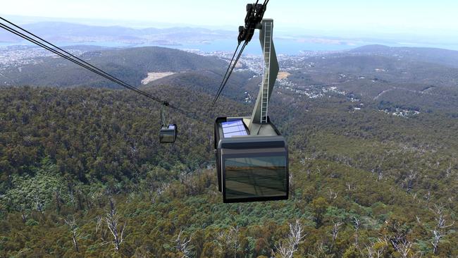 Artists impression of the proposed development of a cable car on Mt Wellington / kunanyi by MWCC.