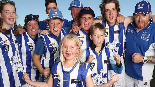 Funding for Buchan Footy Club.  22/02/2020.  Buchan footy club has received $5000 from the AFL to help rebuild the club. Buchan players and their families are pumped with the grant from the AFL . Pic: Michael Klein