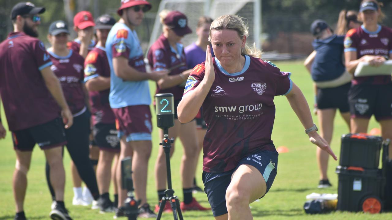 Players at the CQ Capras' open training trial for the 2025 BMD Premiership season at Emmaus College, Rockhampton, on February 22, 2025.