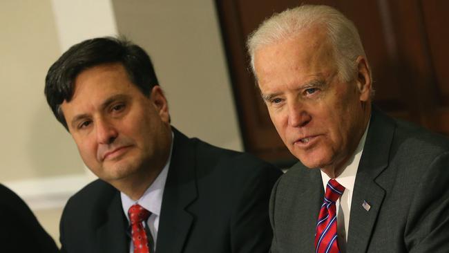 Joe Biden, right, and then Ebola Response Coordinator Ron Klain in 2014. Picture: AFP