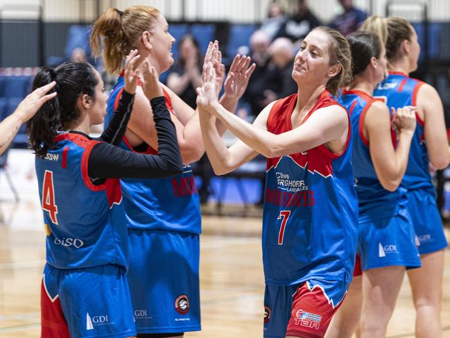 Brittany Hayes takes to the court for Toowoomba Mountaineers before the game against Northside Wizards in QSL Division 1 Women round 2 basketball at Clive Berghofer Arena, St Mary's College, Sunday, April 21, 2024. Picture: Kevin Farmer