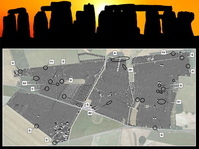 Living landscape ... Some of the locations around Stonehenge identified as possible Neolithic structures by the Stonehenge Hidden Landscape Project. Source: Supplied