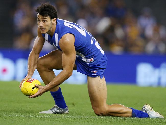 AFL Round 5. 22/04/2018. North Melbourne v Hawthorn at Etihad Stadium.  North Melbourne's Robbie Tarrant  . Pic: Michael Klein