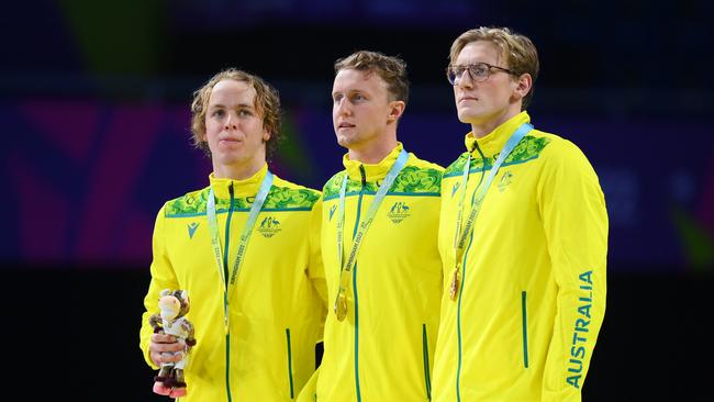 Our silent 400m freestyle stars on the podium. Picture: Shaun Botterill/Getty