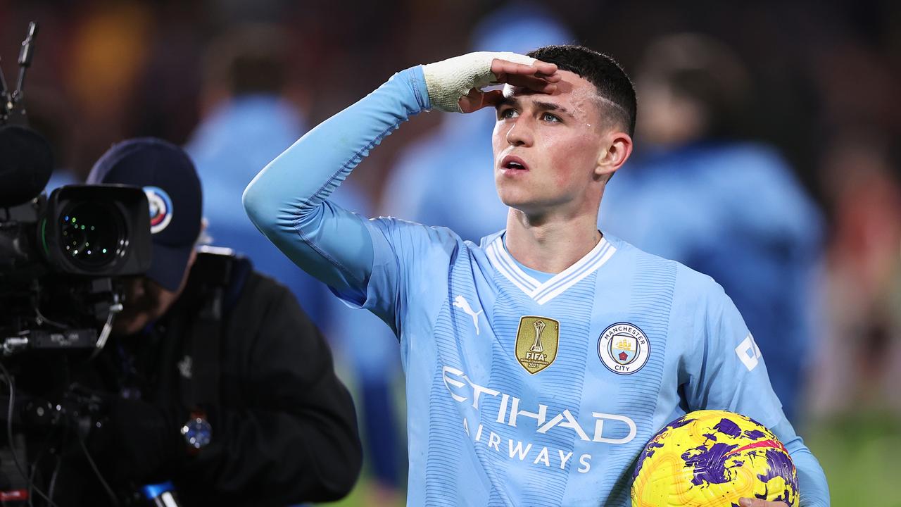 BRENTFORD, ENGLAND – FEBRUARY 05: Phil Foden of Manchester City reacts following victory in the Premier League match between Brentford FC and Manchester City at Brentford Community Stadium on February 05, 2024 in Brentford, England. (Photo by Ryan Pierse/Getty Images)