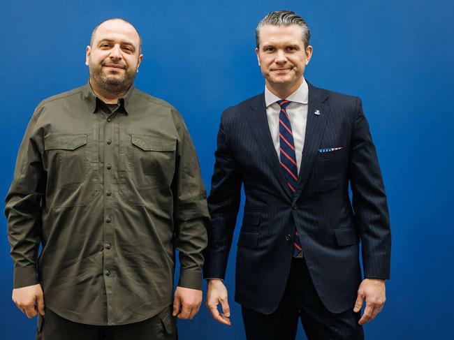 Ukraine’s Defence Minister Rustem Umerov and US Defence Secretary Pete Hegseth pose for a photo prior to their talks during the Ukraine Defence Contact Group meeting in Brussels. Picture: Ministry of Defence of Ukraine