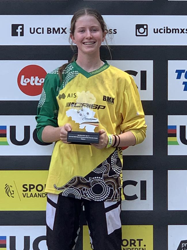 Isabella Schramm pictured in 2019 after finishing fourth at the UCI BMX World Championships in Heusden-Zolder, Belgium. Picture supplied.