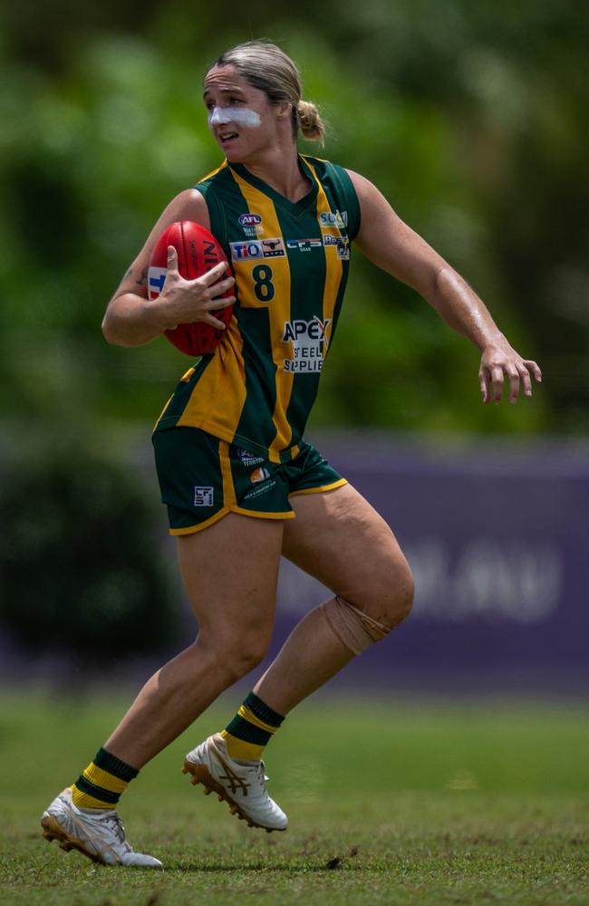 PINT player Jordan Membrey kicked seven goals against Wanderers in Round 18 of the WPL NTFL season 2024-25. Picture: Patch Clapp / AFLNT Media