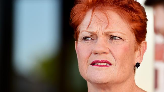 Pauline Hanson in Townsville to endorse her One Nation Candidate for Thuringowa, Troy Thompson. Picture: Alix Sweeney