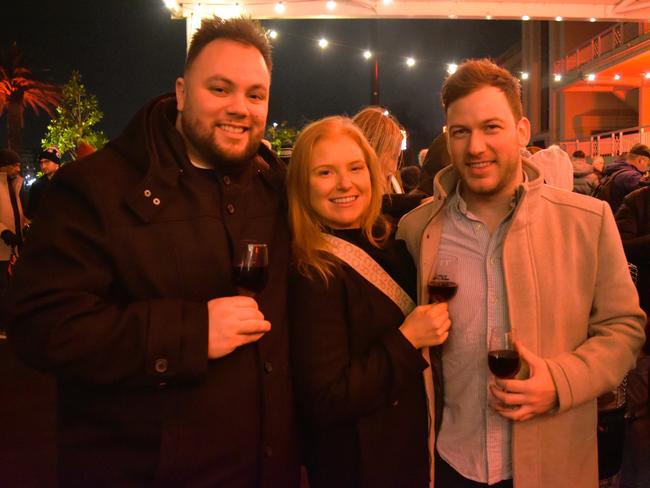 Matt Rossely, Laura Wright and Trevor Kershaw at the Whisky, Wine and Fire Festival 2024 at the Caulfield Racecourse. Picture: Jack Colantuono