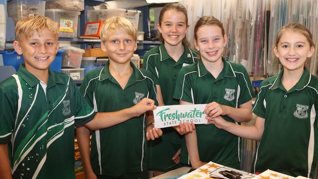 Squad of current school leaders at Freshwater State School, which is celebrating 100 years. Picture: Sandhya Ram