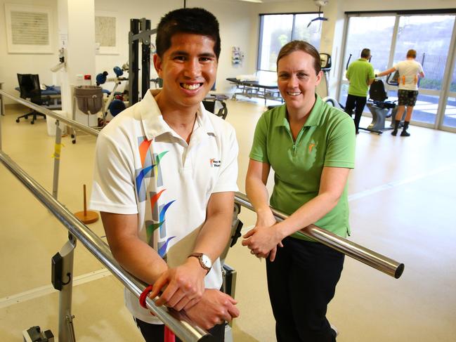 Our Pride of Australia nominee is Kevin Luu.pictured with and physio Katrina Lane. Spinal and brain injury rehab centre Royal Rehab nominated Kevin for the voluntary work he has done assisting other brain injury victims in their recovery. Picture by Mark Scott