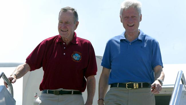 Bush with his successor Bill Clinton in 2005. Picture: AFP