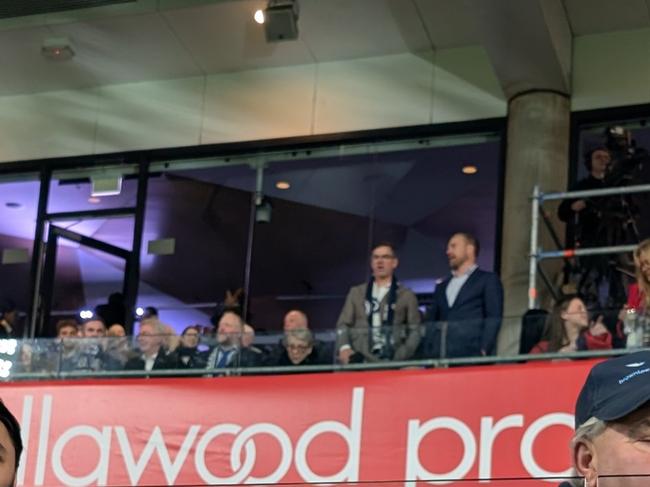 Corangamite candidate Darcy Dunstan and state Liberal leader Brad Battin were spotted sharing a beverage at Kardinia Park.