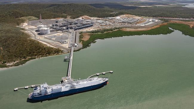 A tanker at the Santos GLNG project on Curtis Island, near Gladstone in Queensland. Picture: Ashley Roach