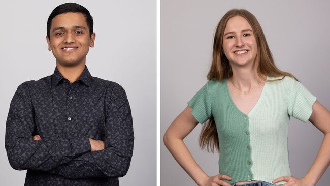 Brisbane State High School graduate Aditya Neurgaonkar and Brisbane Girls Grammar School graduate Samantha Atherton both received ATARs of 99.95 in 2021. Photo: Supplied.