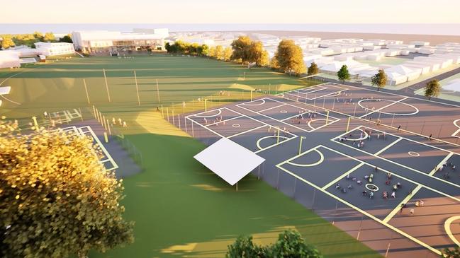 Renders of the planned multipurpose centre and sporting precinct at Pembroke School. Picture: Pembroke School.