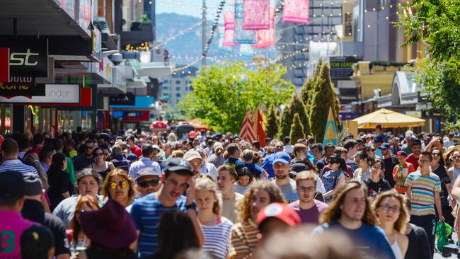 SHOPPING FRENZY: Rundle Mall is jam-packed with shoppers keen to bag a bargain on Boxing Day 2017. Picture: Brenton Edwards/AAP