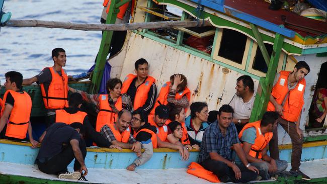 Asylum seekers at Smiths Point, Christmas Island in 2013.