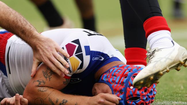 There are calls for Ponga to return to fullback to protect himself from the front line, but his coach says it’s too early to make that call. Picture: Cameron Spencer/Getty Images