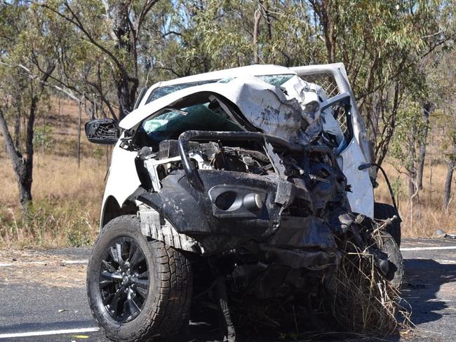 The scene of a fatal crash on the Peak Downs Highway east of Nebo that took the life of 18-year-old Ethan Durnsford. Picture: Tara Miko