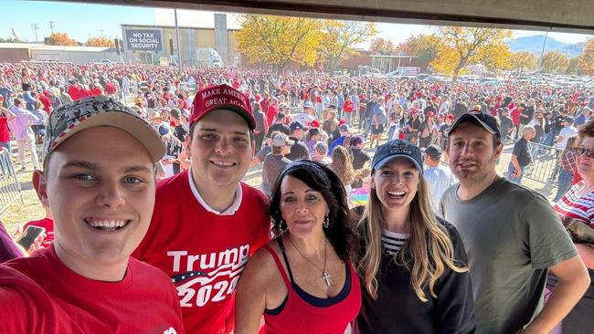 Young LNP treasurer Luke Allen (left) and Benjamin Kozij (second from left) at a Donald Trump rally in Virginia.