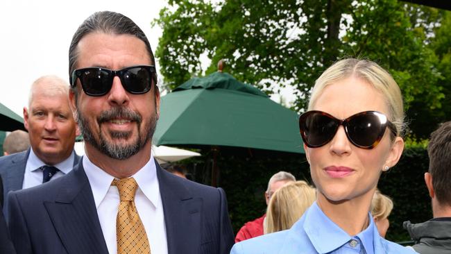 LONDON, ENGLAND - JULY 02: Dave Grohl and Jordyn Blum attend day two of the Wimbledon Tennis Championships at the All England Lawn Tennis and Croquet Club on July 02, 2024 in London, England. (Photo by Karwai Tang/WireImage)