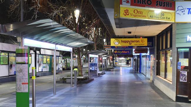 Empty Melbourne CBD with 8pm curfew in place. Picture: Josie Hayden