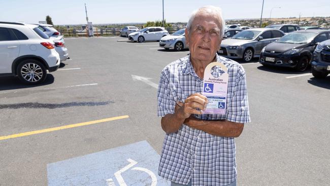 John Houlahan of Maslin Beach parked in a disabled spot without his disability parking permit. Picture: Kelly Barnes