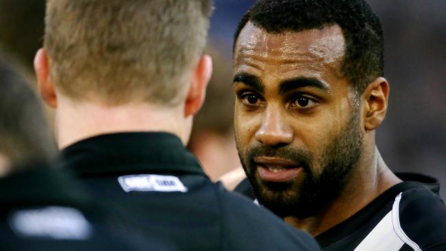 Nathan Buckley and Heritier Lumumba didn’t always see eye-to-eye. Picture: Wayne Ludbey