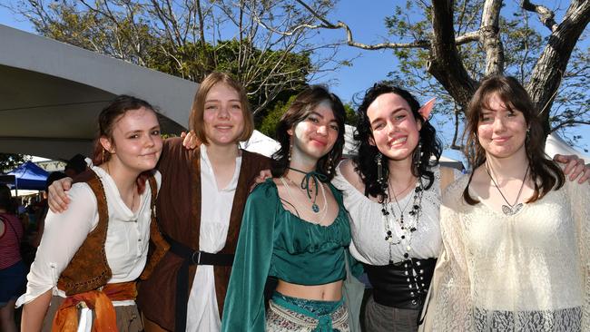 Townsville Medieval and Fantasy Festival 2024 at Cluden. Leila McDonald, Caitlyn Hellier, Harry Nuttall, Georgia Cowan and Jennifer Morgan. Picture: Evan Morgan