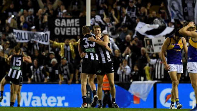 The Magpies celebrate victories.