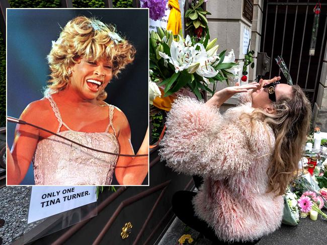 Floral tributes left at Tina Turner's mansion in Switzerland.