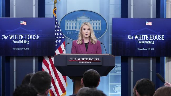 Karoline Leavitt speaks to reporters. Picture: AFP.