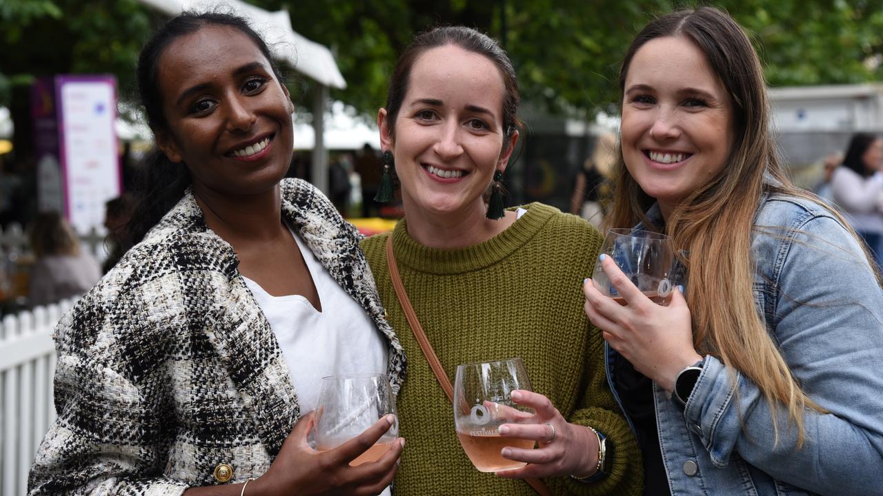 Judy Augustine, Jessica Moran and Rachel King at Day 2 of Launceston's Festivale 2023. Picture: Alex Treacy