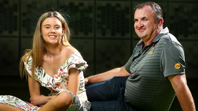 Sabella Ryan with her father Peter. The Queensland teenager was lucky to survive a nasty infection following a bone fracture. Picture: Adam Head