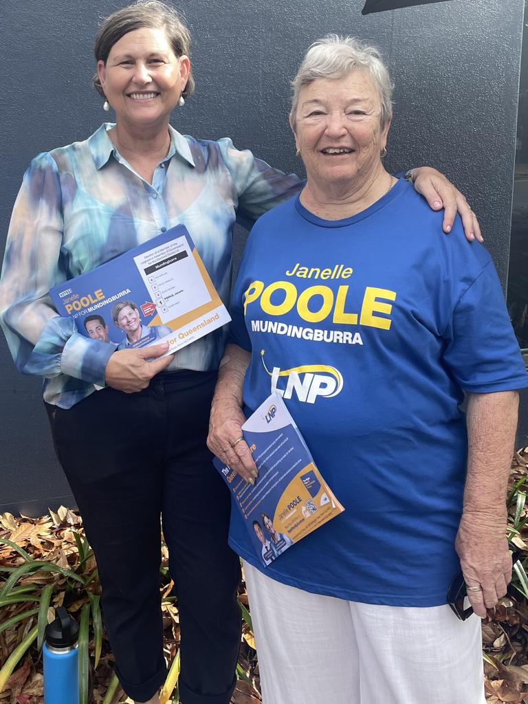 LNP candidate for Mundingburra Janelle Poole with volunteer Gaynor Byrne at the PCYC Aitkenvale early voting centre.