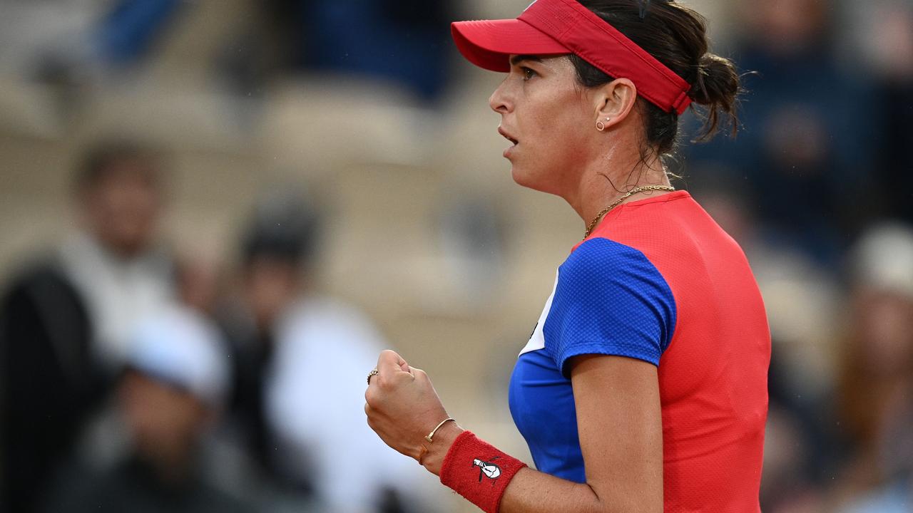 Ajla Tomljanovic celebrates a winning point on her way to upsetting fifth seed Anett Kontaveit. Picture: AFP