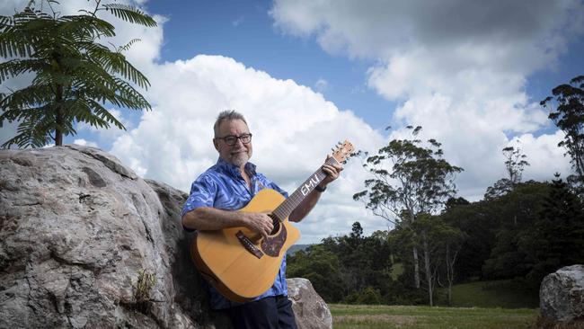 Country singer-songwriter John Williamson, photographed on his property near Springbrook, Queensland on January 30, 2021. Picture: Russell Shakespeare