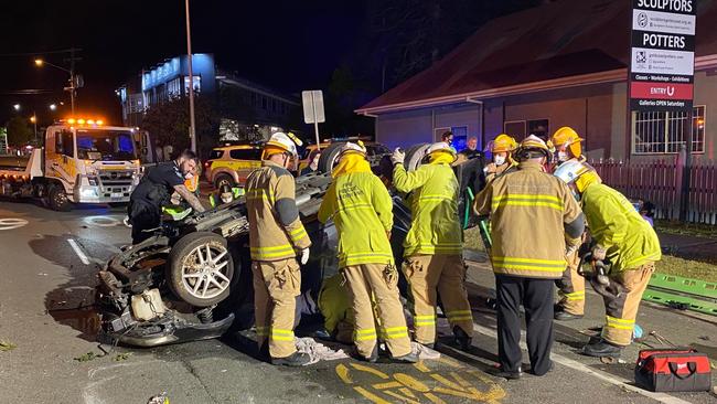 The man driving the car was taken to Gold Coast Univerity Hospital once he was cut from the car. Queensland Ambulance Service